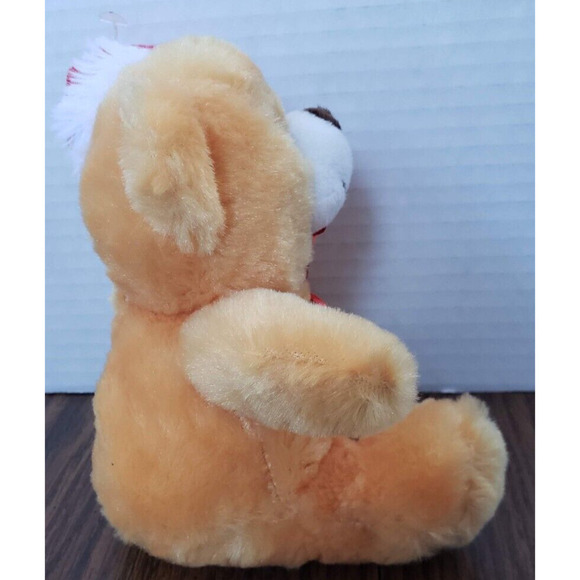 Plush Orange Small 6 Inch Santa Holiday Teddy Bear With Bow and Red Hat - Picture 4 of 5